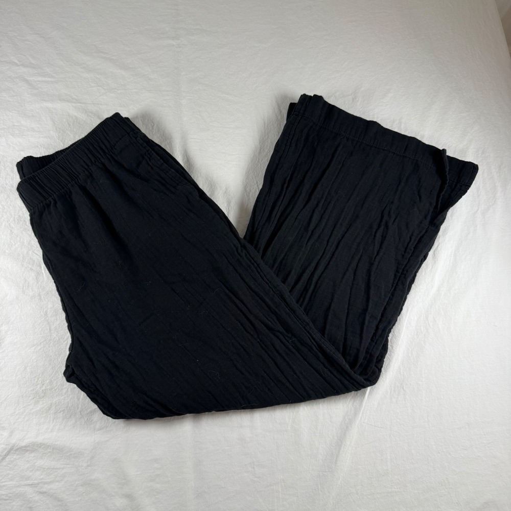 Old Navy Women's Size L Black High-Rise Cotton Wide Leg Comfort Waistband Pants